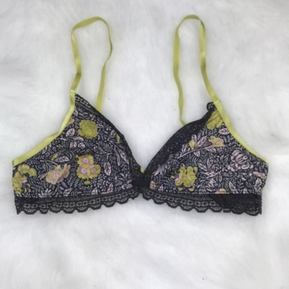 Free People Black Lime Floral Kiss Soft Bra Small - Picture 3 of 5